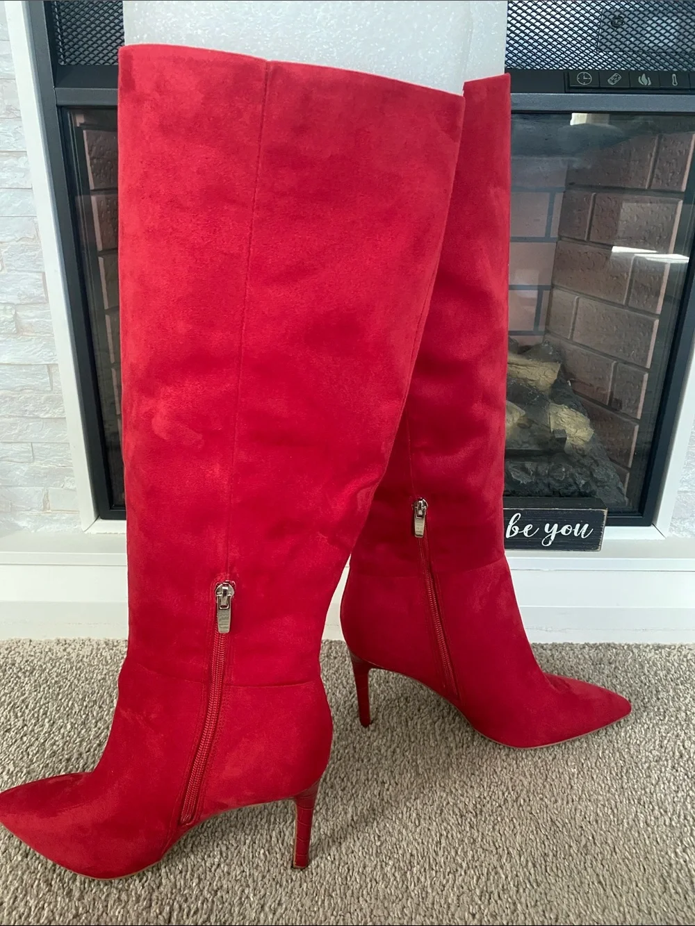 NEW.  Nine West Red Pointed-Toe Stiletto Boots